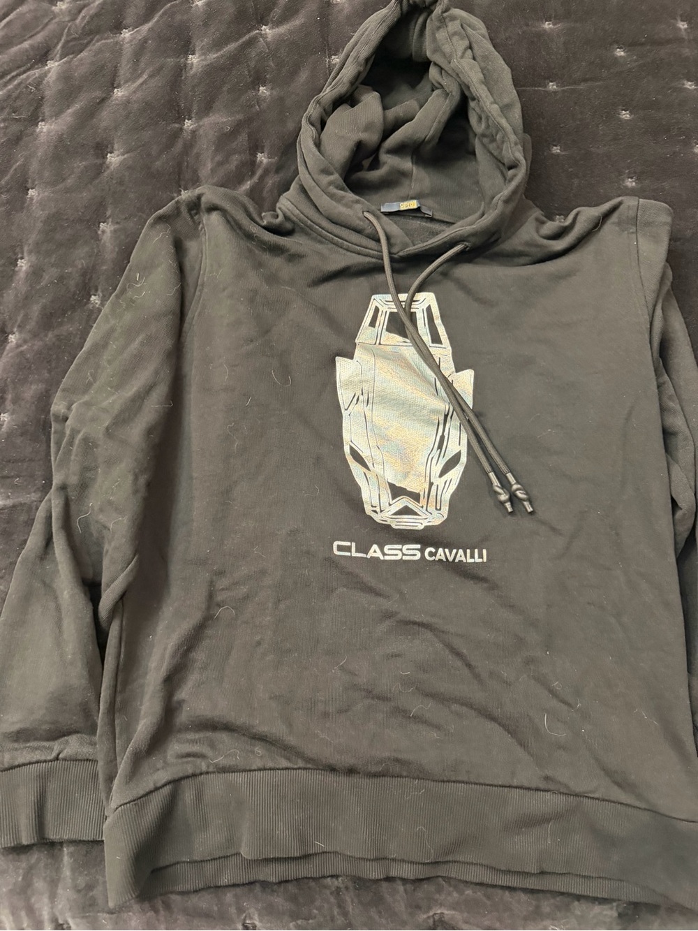Cavalli Class Black Hoodie with Metallic Graphic